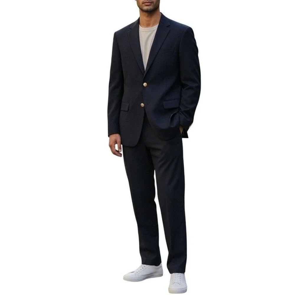 Vintage Evan-Picone Navy Blue Blazer 100% Pure Wool Gold Crest Button Rich's 48L